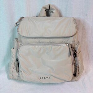 Staya Convertible Diaper Bag Backpack Beige Nylon Multi Pocket
